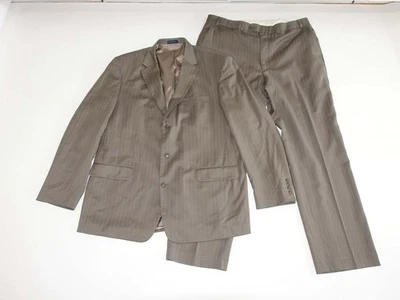 Stafford Men's Pinstripe 3 Button Suit Size 46 Long 40 x 32 Brown 100% Wool 46L - Image 1 of 4