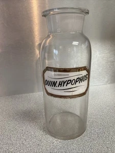 Antique Apothecary Label Under Glass Lg 8 5/8ths” Jar QUIN. HYPOPHOS. Quinine - Picture 1 of 8