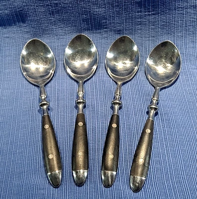 Lote de quatro (4) colheres de sopa Williams-Sonoma - talheres de aço inoxidável preto Café Deux - Imagem 1 de 2