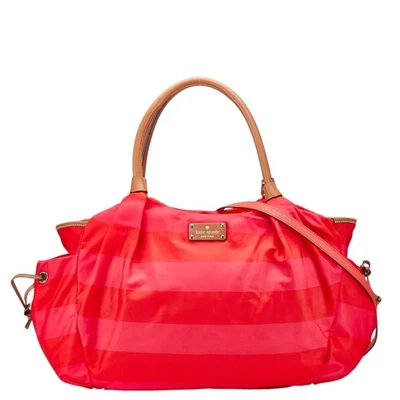 Kate Spade Striped Tote Bag/Shoulder Bag, 2-Way, Red, Pink, Nylon, Leather, Wome - Image 1 of 4