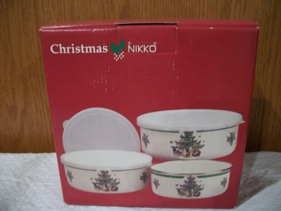 NIKKO Juego de 3 Cuencos de Almacenamiento de Metal/Esmalte Navidad con Tapas de Plástico Foto 1 de 4