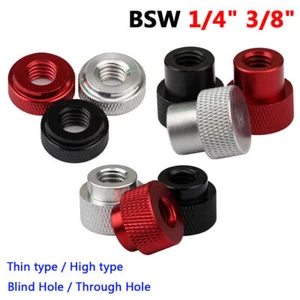 1/4" 3/8" BSW Knurled Thumb Nuts Thin/High, Blind/Through Hole Anodized Aluminum - Picture 1 of 19