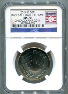 NGC-MS70 2014-D Baseball Hall of Fame Half Dollar- Chicago ANA Release Label - Picture 1 of 4