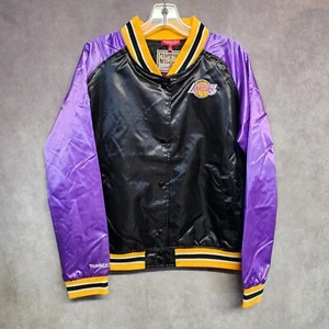NWT Mitchell & Ness Los Angeles Lakers Black Purple Satin Jacket Womens L $110 - Picture 1 of 7