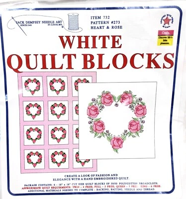 Jack Dempsey 6 CORAZÓN Y ROSA 18" Estampado Edredón Bloques Costura Bordado Artesanía 269 Foto 1 de 3