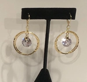 14k Solid Gold Leverbacks/14k Gold w Silver Core Circles & Cubic Zirconias - Picture 1 of 7