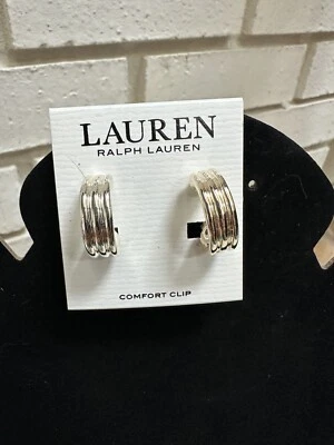 LAUREN RALPH LAUREN Silver-Tone Ribbed Hoop Clip-On Earrings - Image 1 of 3