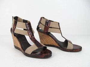 Donald J Pliner Women's Cork Wedge Canvas Croc Embossed Leather Sandals Size 7.5 - Picture 1 of 11