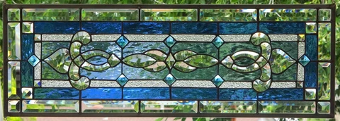 Stained Glass Transom window hanging  34 1/4 x 12 incl hooks Cover