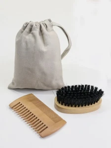 Men Boar Bristle Brush Beard Comb Mustache Wood Shaving Tool Hair Face Cleaning - Picture 1 of 6