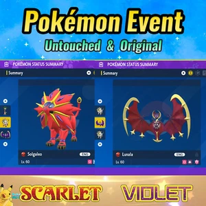 ✨ Shiny Lunala & Solgaleo Event 💜 Eclipse Event 💜 Pokémon Scarlet Violet - Picture 1 of 26