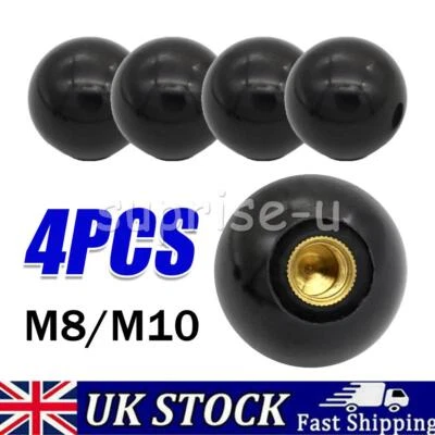 4PCS M8/M10 Threaded Insert Bakelite Plastic Ball Machine Handle Knob Ball Black - Image 1 of 4