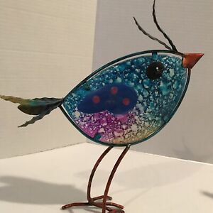 3 Metal And Glass Garden Scupture Birds. 11"tall About 11" Wide Each.