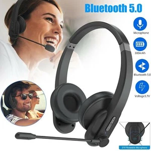 Bluetooth 5.0 Office Trucker Headset Noise Cancelling Handsfree Headphone w/Mic - Picture 1 of 9
