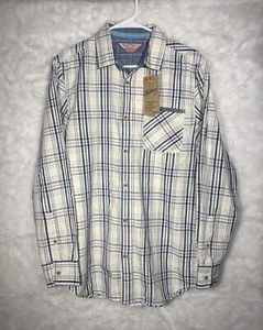 Mantaray Button Up Shirt Mens M Long Sleeve Plaid White Blue Casual Lightweight - Picture 1 of 4