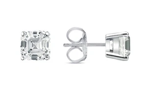1 Ct Asscher Lab Created Grown Diamond Earrings 14K White Gold F/VS Basket Push - Picture 1 of 3