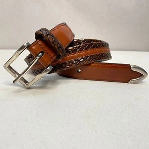 Mens Belt 36 Waist Leather Coffee Brown Weave Tawny Brown Overylay - Picture 1 of 13