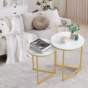Real Marble Set End Tables Nesting Style Modern Sofa Side Table For Small Space - Picture 1 of 12