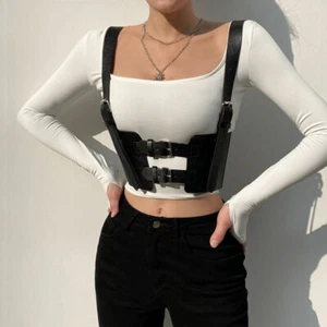 Cintura donna pelle imbracatura fibbia corsetto spalla vita larga elastico in vita - Foto 1 di 6