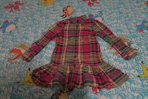 Ralph Lauren Plaid Tartan Red Green Flannel Long Sleeve Dress Size 5 Girls Folk - Picture 1 of 4