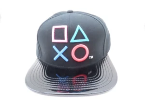 Sony PlayStation PS1 Snapback Hat Imitation Leather Black Shiny Flat Brim Retro - Picture 1 of 10