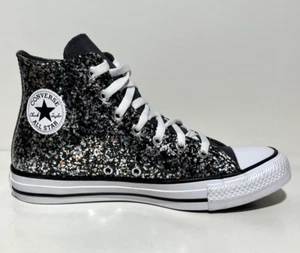 CONVERSE All Star Mujer Talla 7.5 Negro Brillo Top Alto Atlético Retro Moda - Imagen 1 de 7