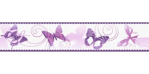 Tapeten Bordüre Kinder Schmetterling weiß pink selbstklebend 9012-24 (28,50€/1qm - Bild 1 von 3