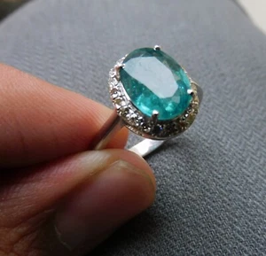 Oval Cut 4.24Ct Natural Aquamarine Diamond Weeding Ring 14K Solid White Gold7 - Picture 1 of 8