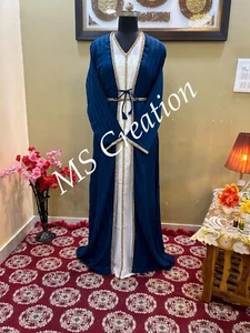 SALE! Dark-Turquoise & White kaftan African Attire Bridesmaid Wedding Dress 516 - Picture 1 of 6