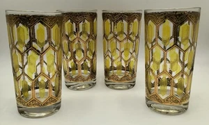 Vintage Mid-Century Modern West Virginia Glass 22K Gold Highball Glasses Set Of - Picture 1 of 3