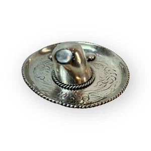 Vintage Eddie’s Plateria Mexico .925 Sterling Silver Etched Design Sombrero 30g - Picture 1 of 22