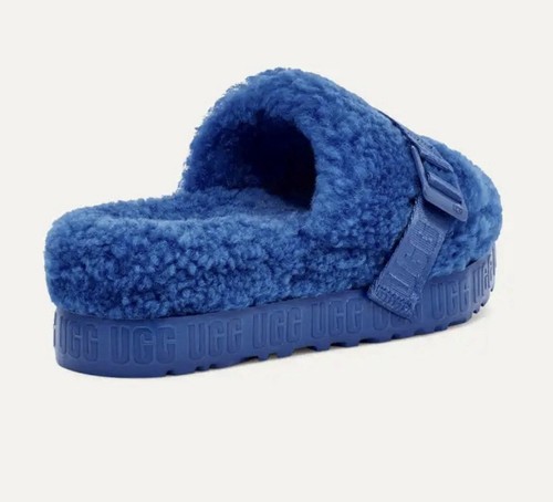 SANDALI UGG Classic Blu FLUFFITA Pelle di Pecora Flatform SLIDES PLATFORM 8 Donna