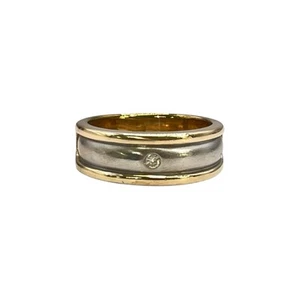 9ct 9k Two Tone Gold Brushed Men’s Wedding Band With A Diamond Size R. Brand New - Picture 1 of 8