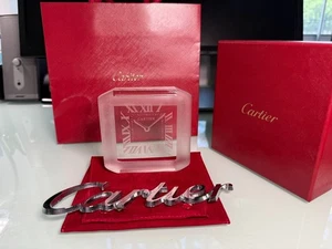 *** Neu Cartier Kristall Uhr Briefbeschwerer römische Ziffern Rückseite geätzt mit Box ** - Bild 1 von 14