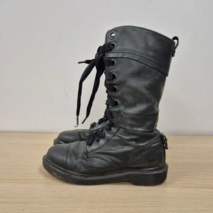 Dr Martens Aimilita Dark Green Leather Floral Lined 12 Hole Fold Down Boots Uk 6 - Picture 1 of 12