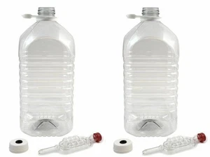 2 x 5 Litre Food Grade Plastic PET Demijohns with Caps, Grommets & Airlocks - Picture 1 of 1
