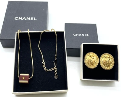 Подлинный CHANEL ангел серьги GP и 01A ожерелье набор из 2 W/коробка SK110413 - Изображение 1 из 4