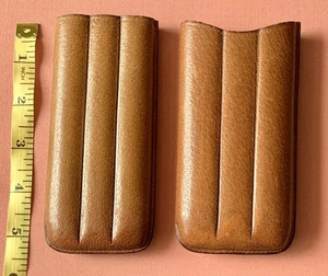 Vintage Tan Leather 3 Finger Cigar Holder Made In England by Viking - Picture 1 of 5