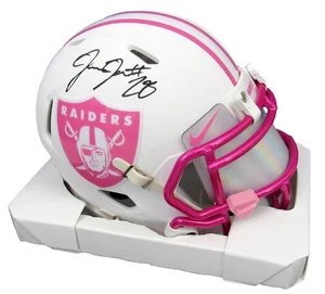 Josh Jacobs signierter/Auto Raiders flacher/weiß rosa Krebs Mini Helm JSA 2009403 - Bild 1 von 6
