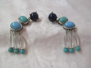 Chico's silver tone pierced Earrings turquoise colored stones & plastic beads - Picture 1 of 4