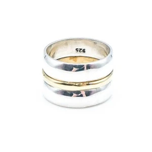 Vintage Wide Sterling Silver Ring With Gold Plated Accent Size 5.5 - Picture 1 of 4