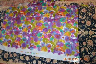  Vintage Screen Printed Silk? Satin? Floral fabric 26" x 44" Multi-color-Pinks - Image 1 of 4