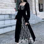 Women Velvet Dress Gothic Floral Patchwork Maxi  A-Line Party Steampunk