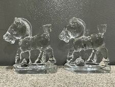 Vintage Pair of Heisey Clear Crystal Glass Sparky Oscar the Plug Horse Figurines