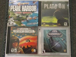 4) PC War Games ~ Pearl Harbor, Platoon, Desert Storm & Sub Command ~ PC Games - Picture 1 of 7