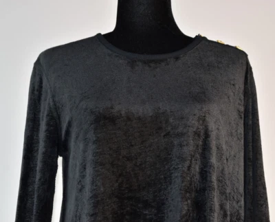 Sonia Rykiel Talla L? Blusa túnica negra suave aterciopelada con aberturas laterales acampanada Francia Foto 1 de 4