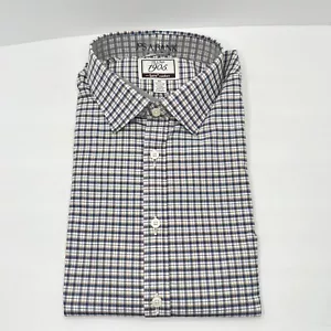 Jos. A. Bank Stretch Tailored Fit Dress Shirt Plaid Men's Size XL Blue Gold NEW - Picture 1 of 4