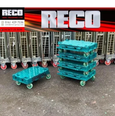 10 X HEAVY DUTY GREEN WHEELED "SINGLE" DOLLY / SKATE 60-40-17CM BALE ARM TROLLEY - Image 1 of 2