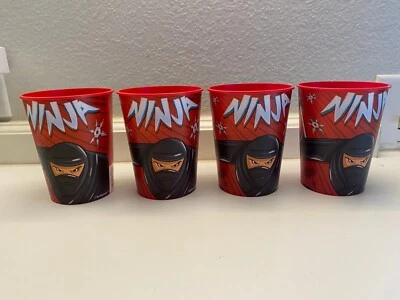 LOTE DE 4 TAZAS de plástico para fiesta de cumpleaños ninja RECUERDO REUTILIZABLES 16 OZ favores de fiesta Foto 1 de 2