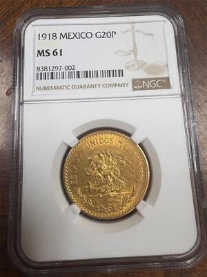 1918 Mexico G20P NGC MS 61 GOLD COIN - Image 1 of 4